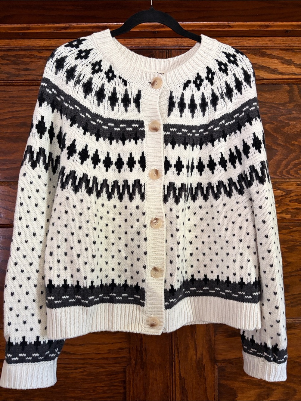 dylan Ivory and Black Nordic Button Cardigan